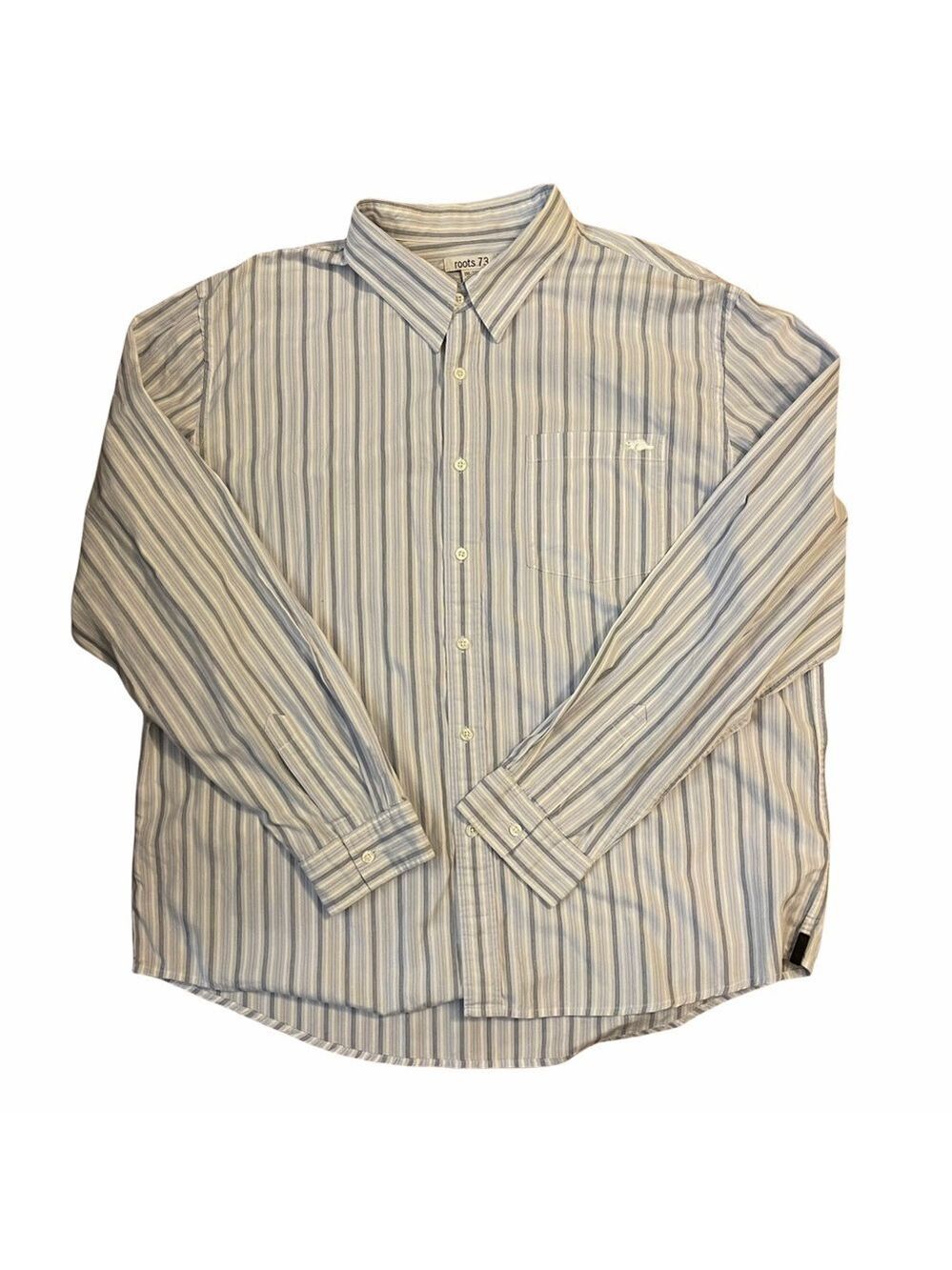 Roots Blue Striped Casual Business Career Professional Button Front Dres…